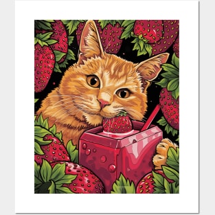 Cat Strawberry Love Posters and Art